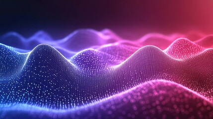 Abstract digital wave landscape with glowing particles.