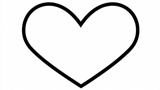 Simple black outline heart shape icon on white background, graphic resource for love, romance, and emotion concepts.