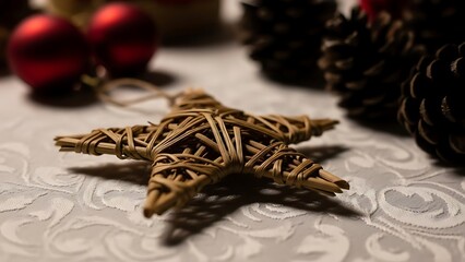 Handmade star Christmas ornament with pinecones and red baubles brings rustic holiday charm to seasonal decor projects and festive event promotions
