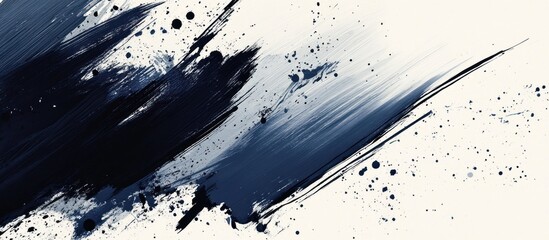 Abstract blue and black paint strokes on white background.