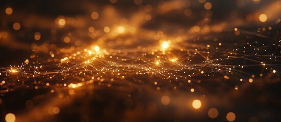 Abstract gold glowing particles and lines.