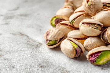 pistachios on a white marble table