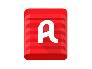 Abstract red icon with stylized black letter a, modern flat design symbol isolated on transparent background