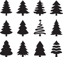 Set of Christmas Trees Silhouette Vector |