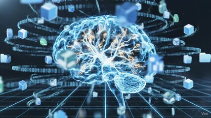 Digital representation of human brain with neural connections and data streams. - Powered by Adobe