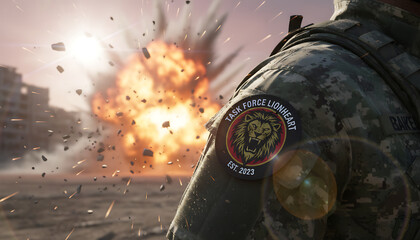 Fototapeta premium Soldier in camouflage uniform with 