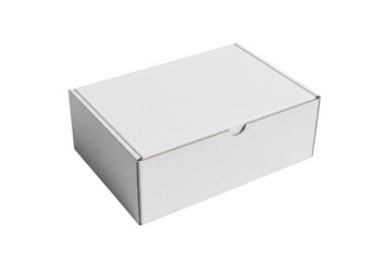 Naklejka premium A simple white cardboard box with a closed lid isolated on transparent background