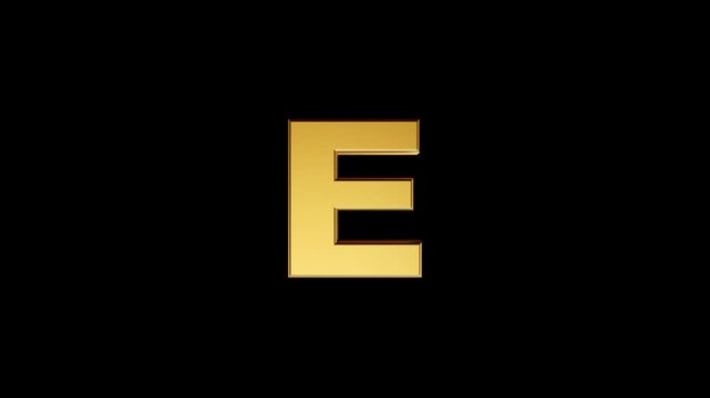 Golden 3D Alphabet Letters E 360 Rotating Loop Animation | Transparent Background