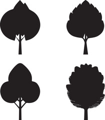 Big Highly four trees silhouette set on white background