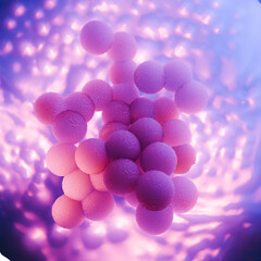 Inflamed MRSA Bacteria Infection on Red Tissue Background 3D Render