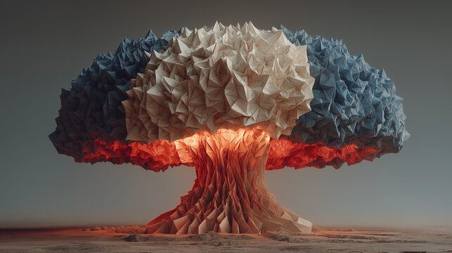 Surreal mock-up of atomic cloud created from abstract components creative explosion design powerful energy concept innovative destruction metaphor modern art visualization generated AI