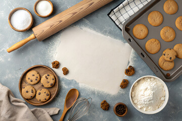 Homemade cookie baking scene with ingredients
