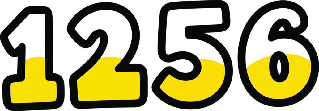 Cartoonish handdrawn number 1256 with a thick black outline and a twotone yellow and white fill.