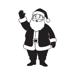 Santa claus waving in black and white illustration silhouette