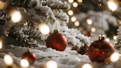 Set of Three Winter Christmas Backgrounds with Ornaments, Snow, and Lights
