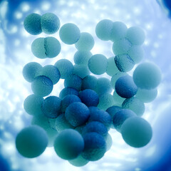 Frozen MRSA Bacteria Cluster Preserved in Ice Blue Background