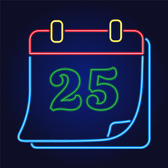 Christmas calendar neon icon, vector illustration