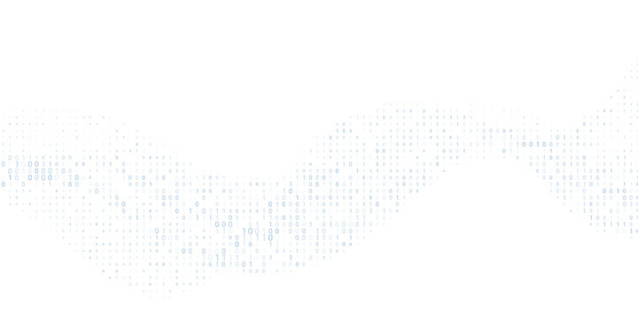 Digital data flow by blue binary code wave. Vector graphics
