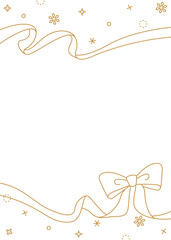 リボンのデコレーションフレーム、背景、雪の装飾、線画、縦向き