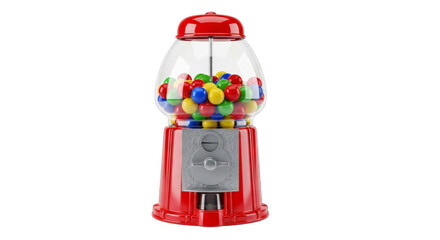 Obraz premium A bright vending machine full of colorful gumballs on a plain stage on transparent background