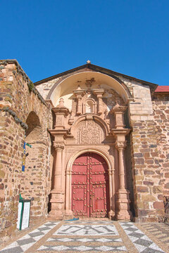 Entrance of the Temple of San Juan Bautista in Cabanilla (Lampa, Puno, Peru), an important colonial architectural gem.