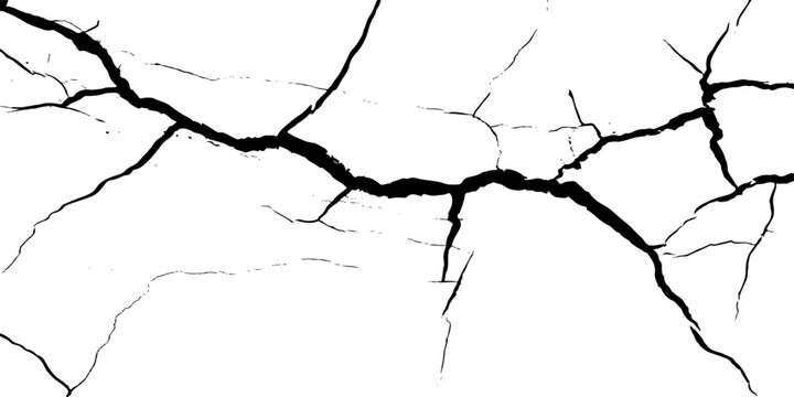 A vector illustration of a black tree silhouette with winter branches against the sky and a crack in the wall resembling a map of the world