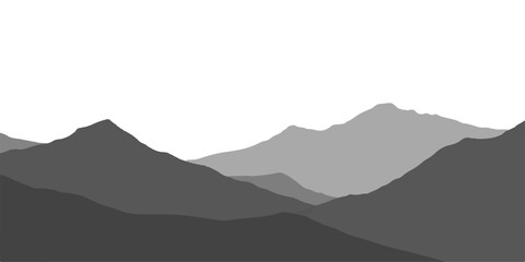 Vector illustration of a misty mountain range silhouette at sunrise