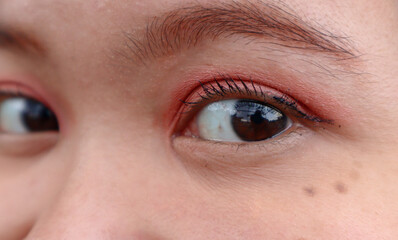 Obraz premium Beautiful Asian woman eyes with simple makeup. attractive pretty woman lady with good vision sight eyesight with long eyelashes natural makeup, ophthalmology