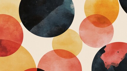 Abstract watercolor circles in warm tones on beige background.