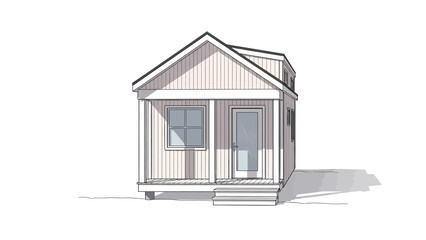 Detailed Architectural Sketch of a Small GableRoofed House with Porch.