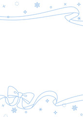 リボンのデコレーションフレーム、背景、雪の装飾、線画、縦向き
