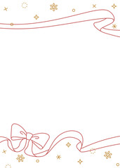 リボンのデコレーションフレーム、背景、雪の装飾、線画、縦向き