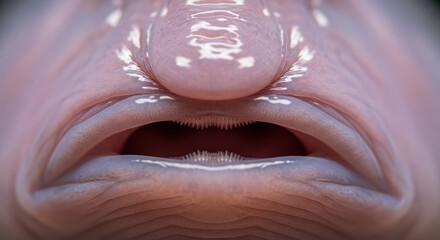 Extreme close-up of blobfish face showcasing gelatinous texture and unique features capturing