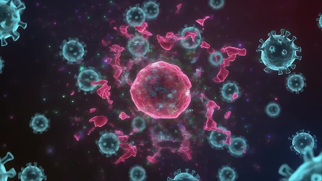 Animation of immune cells attacking a cancer cell. A Microscopic Illustration of Viral Infection and Disease Pathogens