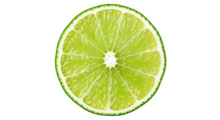 Refreshing slice of vibrant lime citrus fruit on clean white background, perfect for summer cocktails and healthy eating promotions, zesty and bright!