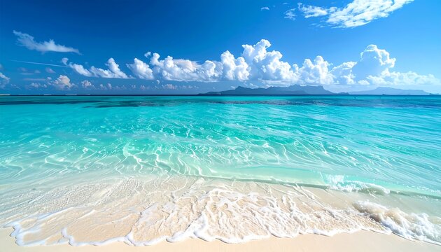 Scenic shot of clear blue water meeting a sandy beach, sunny day - Powered by Adobe