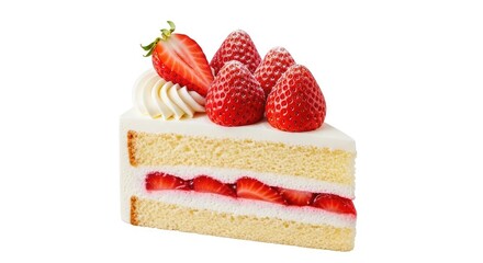 Indulge in a delectable slice of strawberry shortcake with fresh cream and juicy berries, perfect for celebrations or a sweet treat, a delightful dessert experience