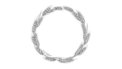 A grayscale circular illustration of wheat stalks arranged in a ring, isolated on a white background