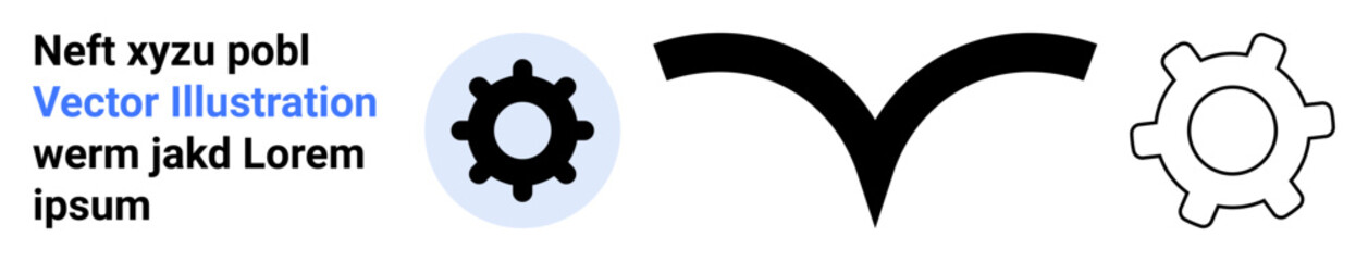 Technology, mechanical systems, automation, navigation, industrial processes, design resources. Two gear icons and a curved arrow. Technology and mechanical systems for versatile use