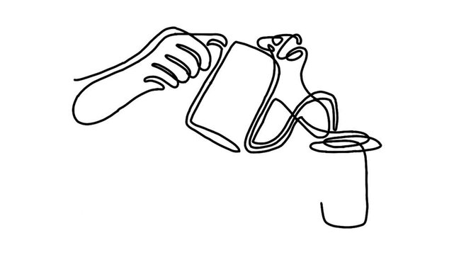 continuous line animation of teapot pouring tea into cup