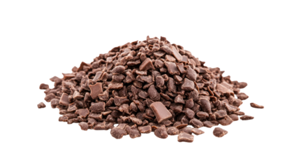 Chocolate rice flakes pile illustrated with rich crunchy texture, dark cocoa coating, and detailed sweet breakfast snack elements isolated on white background