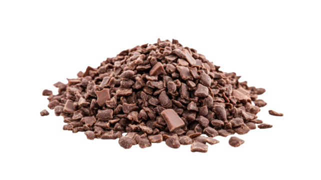 Chocolate rice flakes pile illustrated with rich crunchy texture, dark cocoa coating, and detailed sweet breakfast snack elements isolated on white background