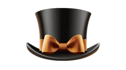 Black top hat illustrated with classic formal styling, smooth structured crown, and refined vintage fashion elegance isolated on white background