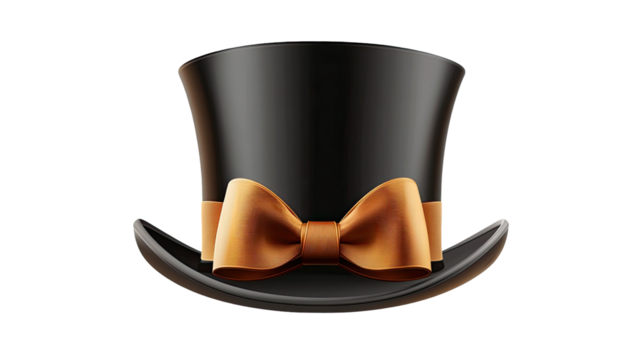 Black top hat illustrated with classic formal styling, smooth structured crown, and refined vintage fashion elegance isolated on white background