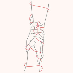 couple holding hands with red rope wrapped around  one line drawing. couple holding hands with red rope wrapped around  single line illustration. couple holding hands with red rope wrapped around  min