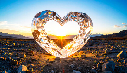 Crystal shards swirl into unified heart sphere between abstract lovers