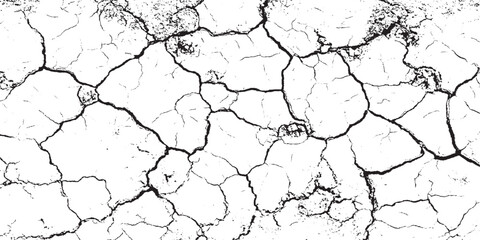Surface cracks and fissures in ground. Vector grunge cracked texture style with  black and white abstract Cracked Surface grunge and  cracks 