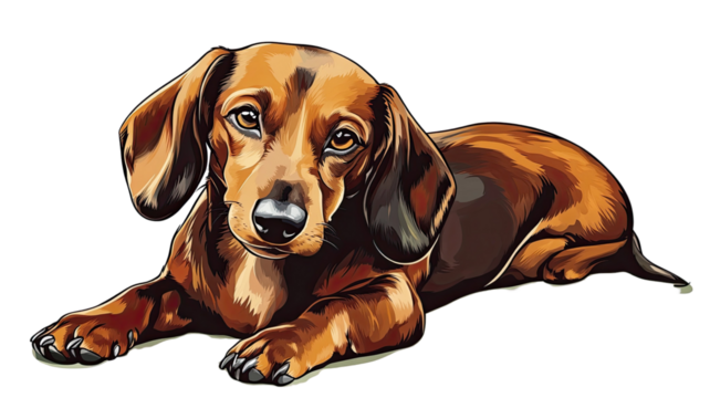 Artistic dachshund dog illustration featuring long body, expressive features, and stylized creative detailing suitable for playful visual themes isolated on white background - Powered by Adobe