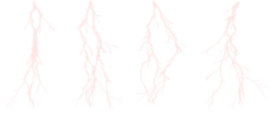 Set of Lightning Strikes on Transparent Background