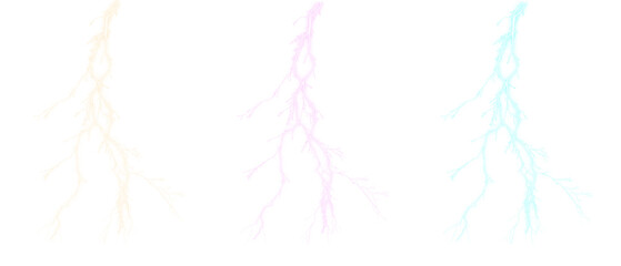 Collection of Three Lightning Bolt Illustrations in Several Colors